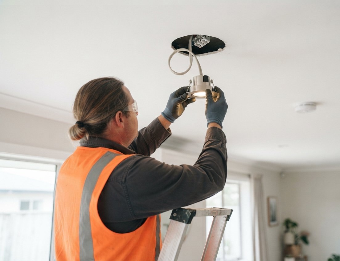 Electrician installing LED downlight